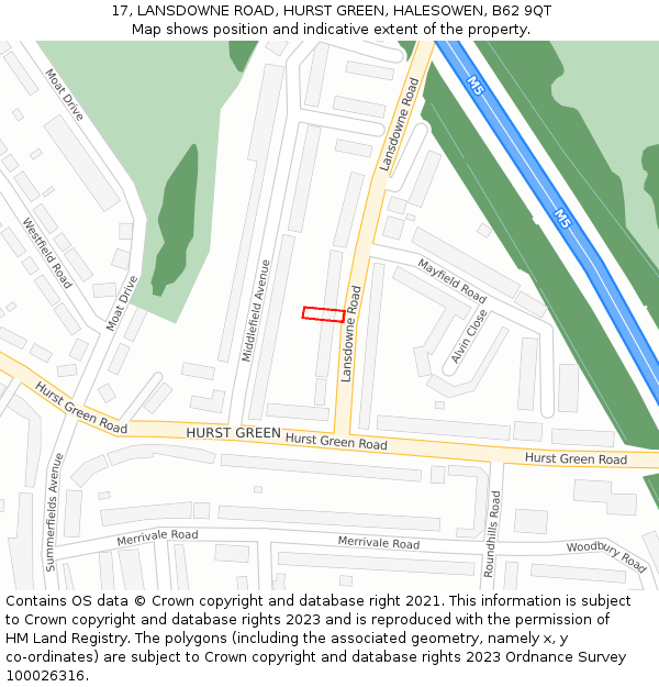 17, LANSDOWNE ROAD, HURST GREEN, HALESOWEN, B62 9QT: Location map and indicative extent of plot