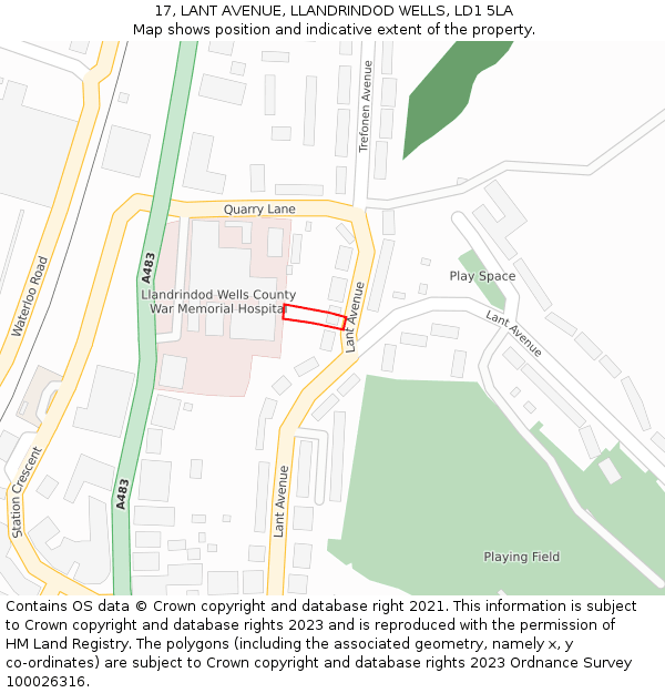 17, LANT AVENUE, LLANDRINDOD WELLS, LD1 5LA: Location map and indicative extent of plot