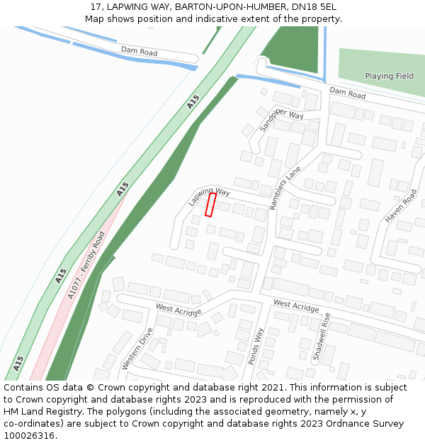 17, LAPWING WAY, BARTON-UPON-HUMBER, DN18 5EL: Location map and indicative extent of plot