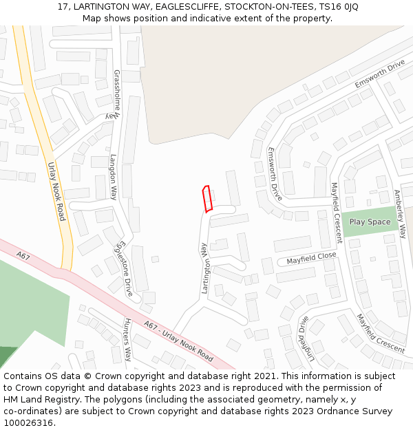 17, LARTINGTON WAY, EAGLESCLIFFE, STOCKTON-ON-TEES, TS16 0JQ: Location map and indicative extent of plot