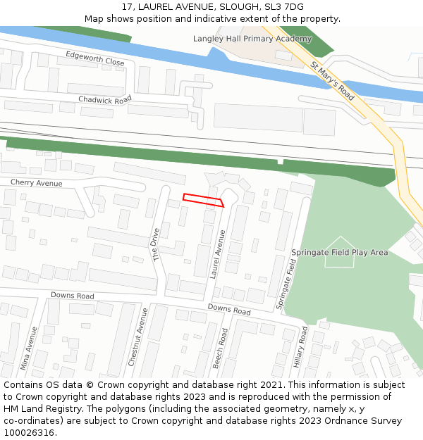 17, LAUREL AVENUE, SLOUGH, SL3 7DG: Location map and indicative extent of plot