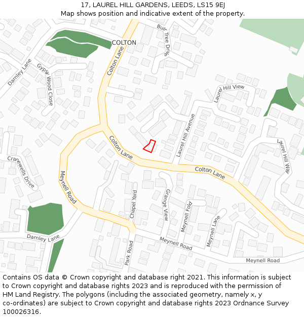 17, LAUREL HILL GARDENS, LEEDS, LS15 9EJ: Location map and indicative extent of plot