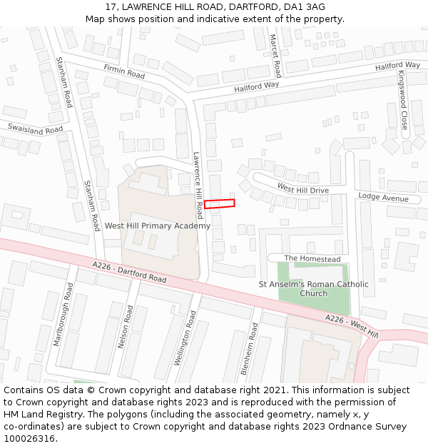 17, LAWRENCE HILL ROAD, DARTFORD, DA1 3AG: Location map and indicative extent of plot
