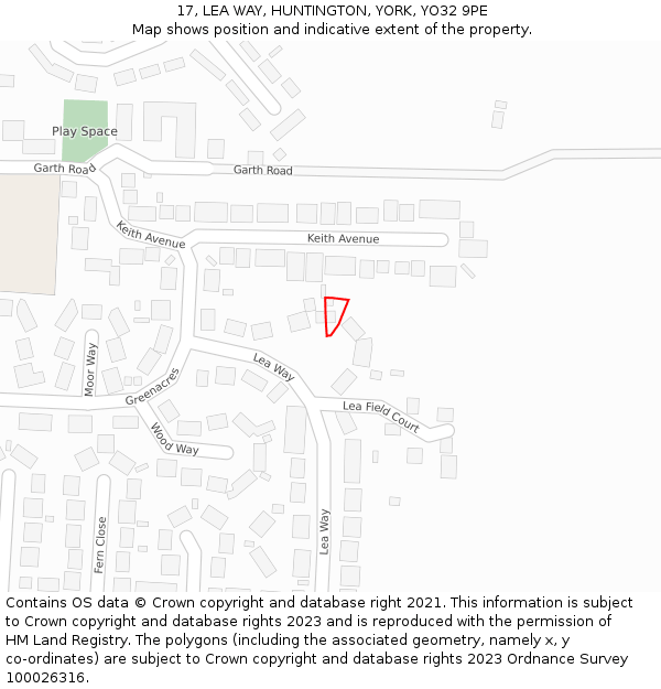 17, LEA WAY, HUNTINGTON, YORK, YO32 9PE: Location map and indicative extent of plot