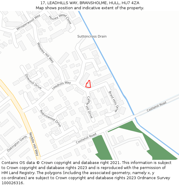 17, LEADHILLS WAY, BRANSHOLME, HULL, HU7 4ZA: Location map and indicative extent of plot