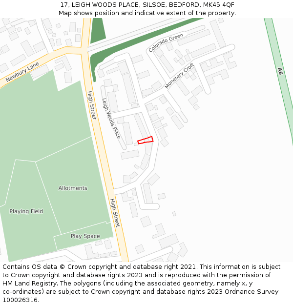 17, LEIGH WOODS PLACE, SILSOE, BEDFORD, MK45 4QF: Location map and indicative extent of plot