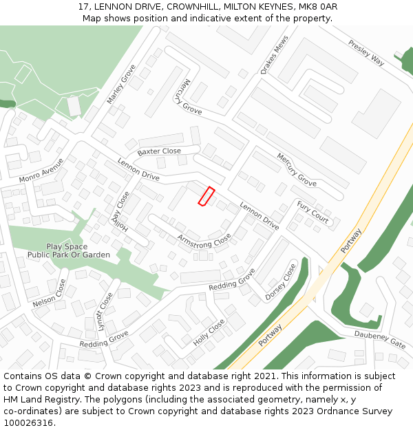 17, LENNON DRIVE, CROWNHILL, MILTON KEYNES, MK8 0AR: Location map and indicative extent of plot