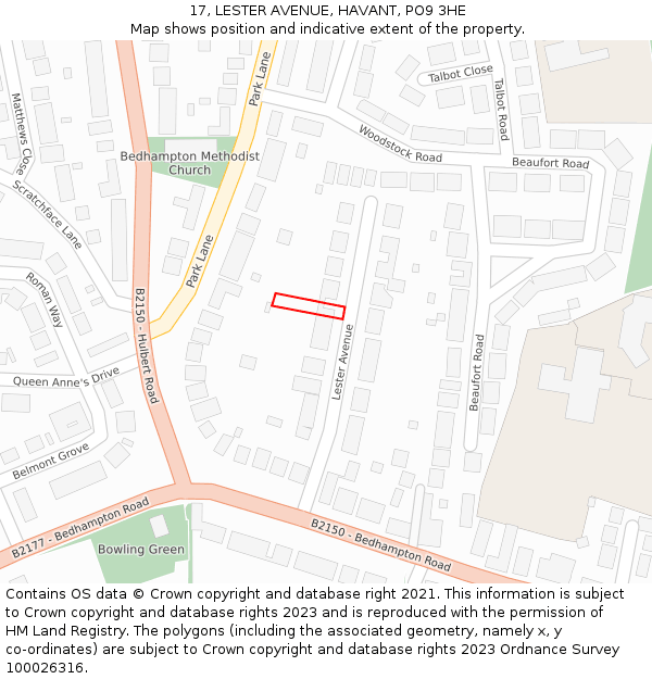 17, LESTER AVENUE, HAVANT, PO9 3HE: Location map and indicative extent of plot