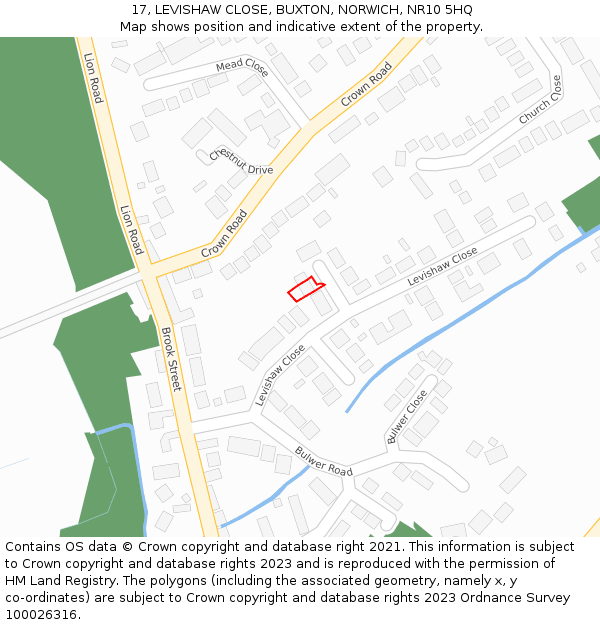 17, LEVISHAW CLOSE, BUXTON, NORWICH, NR10 5HQ: Location map and indicative extent of plot