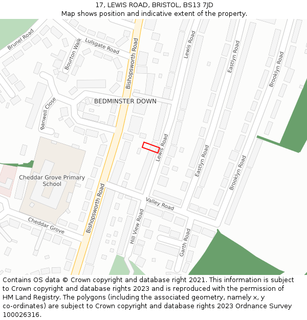 17, LEWIS ROAD, BRISTOL, BS13 7JD: Location map and indicative extent of plot