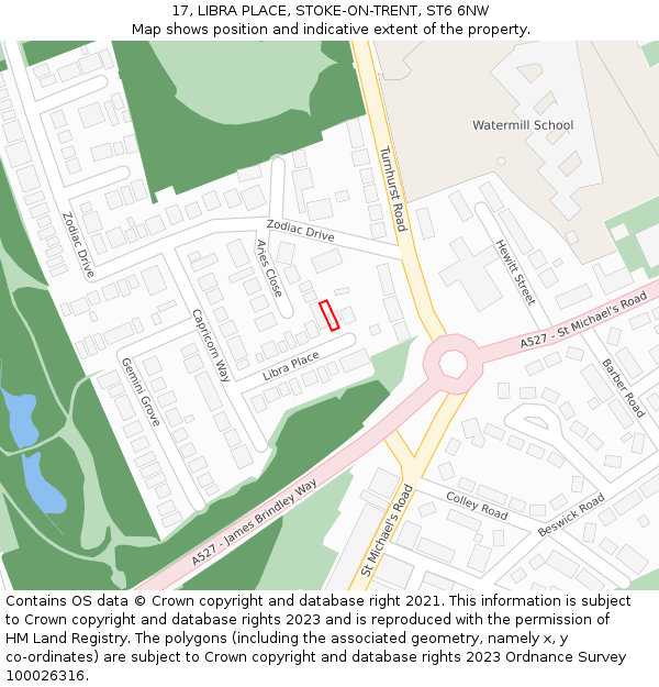 17, LIBRA PLACE, STOKE-ON-TRENT, ST6 6NW: Location map and indicative extent of plot