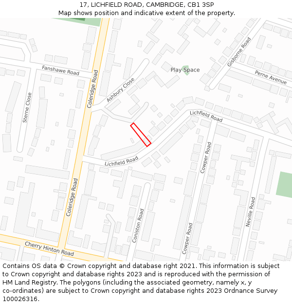 17, LICHFIELD ROAD, CAMBRIDGE, CB1 3SP: Location map and indicative extent of plot
