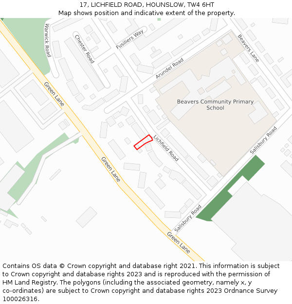 17, LICHFIELD ROAD, HOUNSLOW, TW4 6HT: Location map and indicative extent of plot