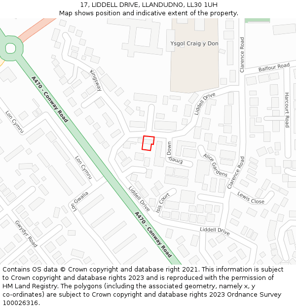 17, LIDDELL DRIVE, LLANDUDNO, LL30 1UH: Location map and indicative extent of plot