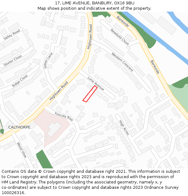 17, LIME AVENUE, BANBURY, OX16 9BU: Location map and indicative extent of plot