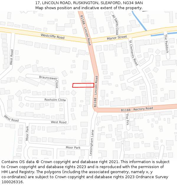 17, LINCOLN ROAD, RUSKINGTON, SLEAFORD, NG34 9AN: Location map and indicative extent of plot