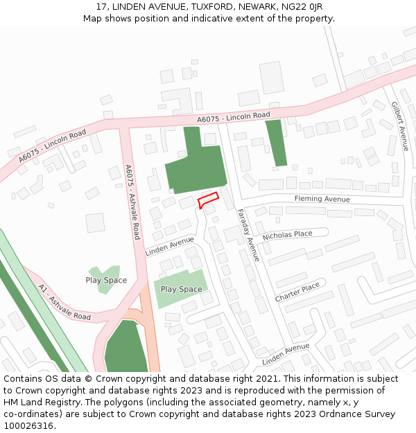 17, LINDEN AVENUE, TUXFORD, NEWARK, NG22 0JR: Location map and indicative extent of plot