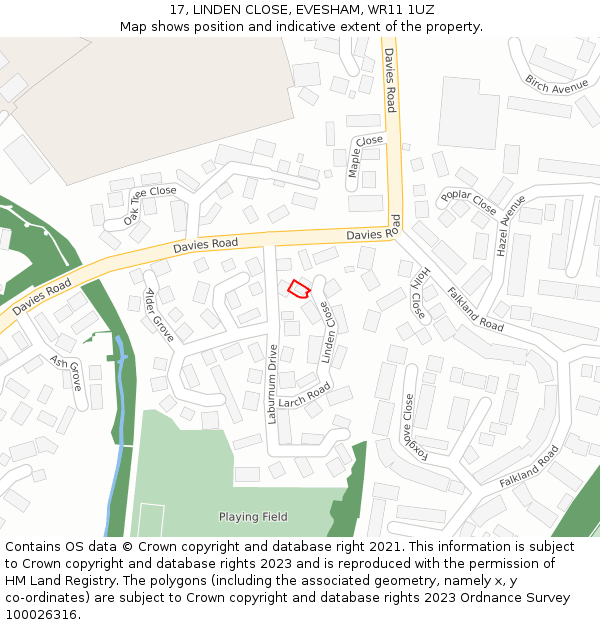 17, LINDEN CLOSE, EVESHAM, WR11 1UZ: Location map and indicative extent of plot