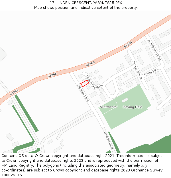 17, LINDEN CRESCENT, YARM, TS15 9FX: Location map and indicative extent of plot