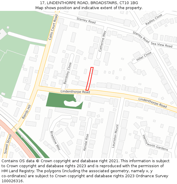 17, LINDENTHORPE ROAD, BROADSTAIRS, CT10 1BG: Location map and indicative extent of plot