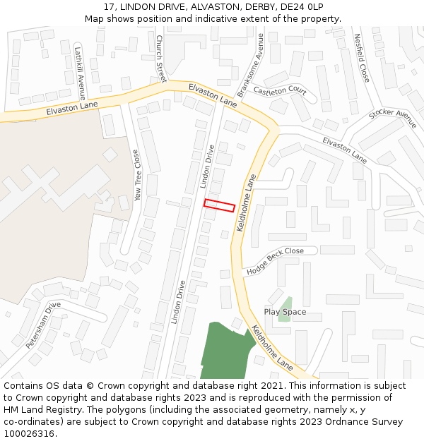 17, LINDON DRIVE, ALVASTON, DERBY, DE24 0LP: Location map and indicative extent of plot