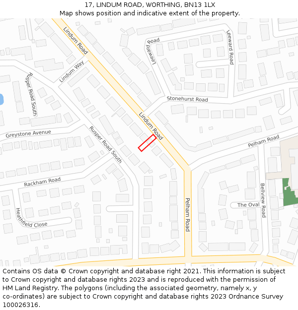 17, LINDUM ROAD, WORTHING, BN13 1LX: Location map and indicative extent of plot