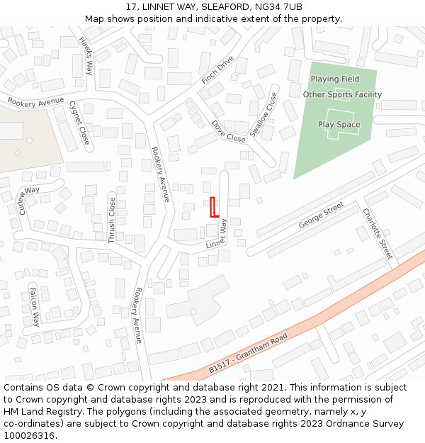 17, LINNET WAY, SLEAFORD, NG34 7UB: Location map and indicative extent of plot