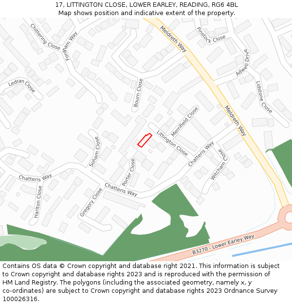 17, LITTINGTON CLOSE, LOWER EARLEY, READING, RG6 4BL: Location map and indicative extent of plot