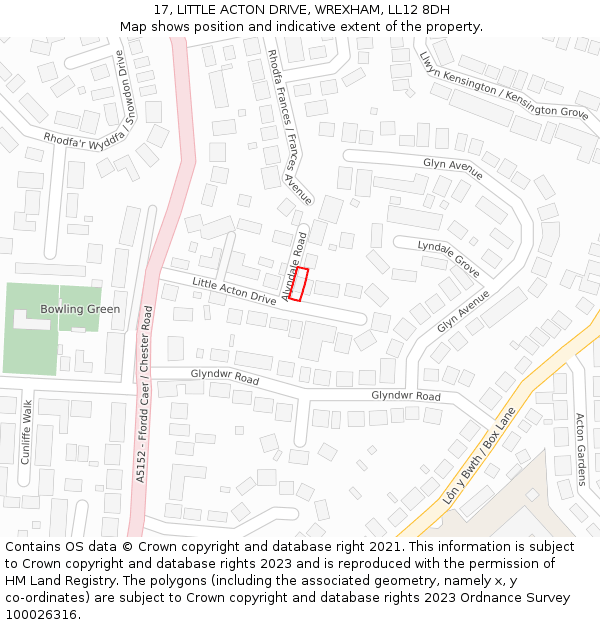 17, LITTLE ACTON DRIVE, WREXHAM, LL12 8DH: Location map and indicative extent of plot