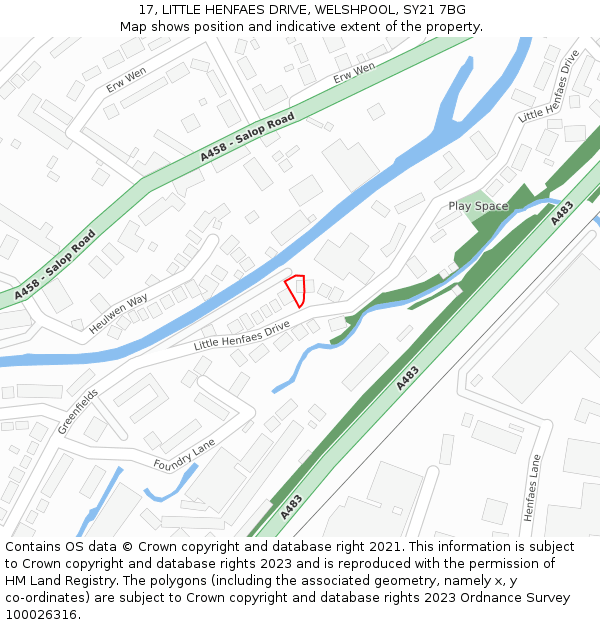 17, LITTLE HENFAES DRIVE, WELSHPOOL, SY21 7BG: Location map and indicative extent of plot