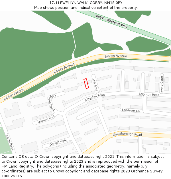 17, LLEWELLYN WALK, CORBY, NN18 0RY: Location map and indicative extent of plot