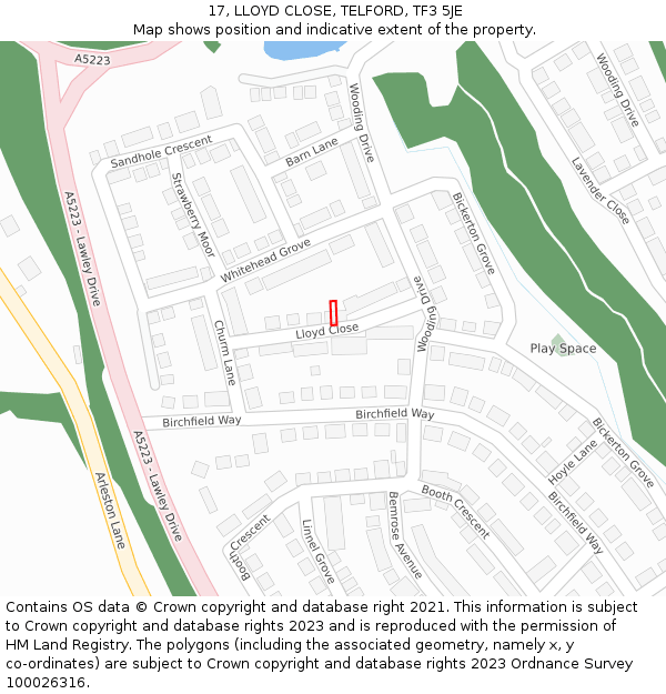 17, LLOYD CLOSE, TELFORD, TF3 5JE: Location map and indicative extent of plot