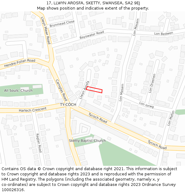17, LLWYN AROSFA, SKETTY, SWANSEA, SA2 9EJ: Location map and indicative extent of plot