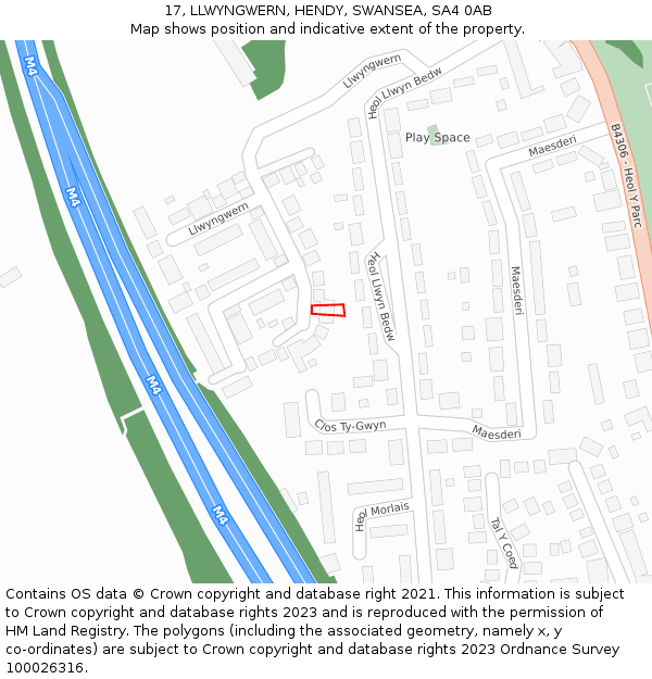 17, LLWYNGWERN, HENDY, SWANSEA, SA4 0AB: Location map and indicative extent of plot