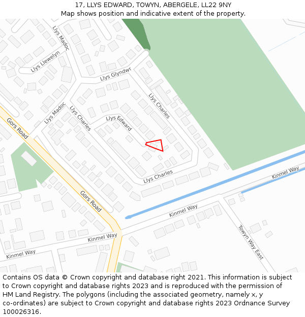 17, LLYS EDWARD, TOWYN, ABERGELE, LL22 9NY: Location map and indicative extent of plot