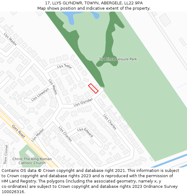 17, LLYS GLYNDWR, TOWYN, ABERGELE, LL22 9PA: Location map and indicative extent of plot