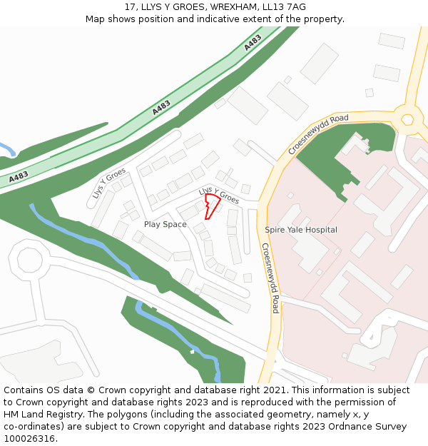 17, LLYS Y GROES, WREXHAM, LL13 7AG: Location map and indicative extent of plot