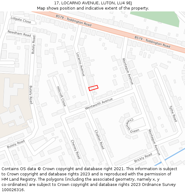 17, LOCARNO AVENUE, LUTON, LU4 9EJ: Location map and indicative extent of plot