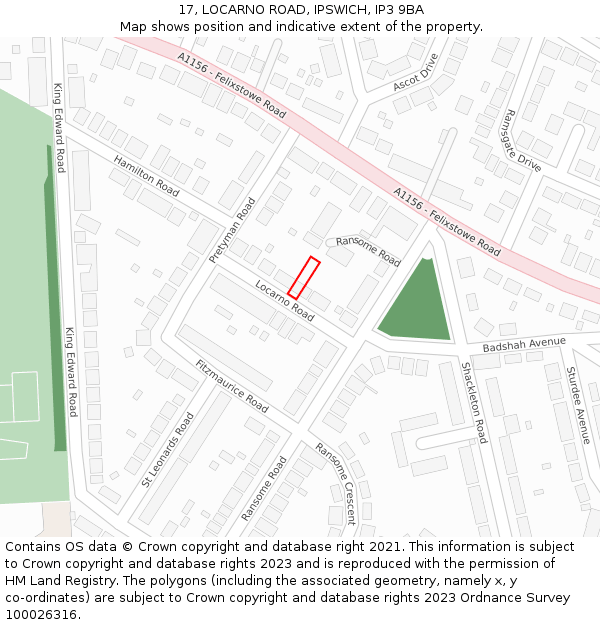 17, LOCARNO ROAD, IPSWICH, IP3 9BA: Location map and indicative extent of plot