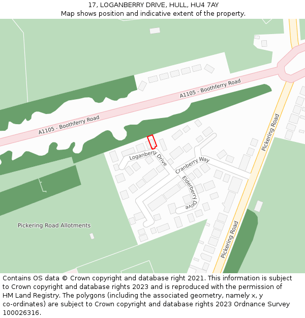 17, LOGANBERRY DRIVE, HULL, HU4 7AY: Location map and indicative extent of plot