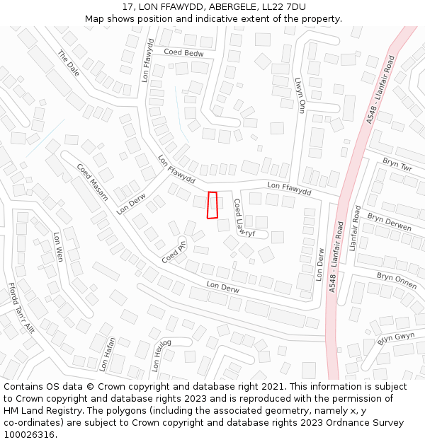 17, LON FFAWYDD, ABERGELE, LL22 7DU: Location map and indicative extent of plot