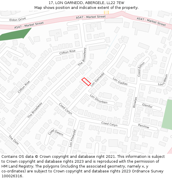 17, LON GARNEDD, ABERGELE, LL22 7EW: Location map and indicative extent of plot
