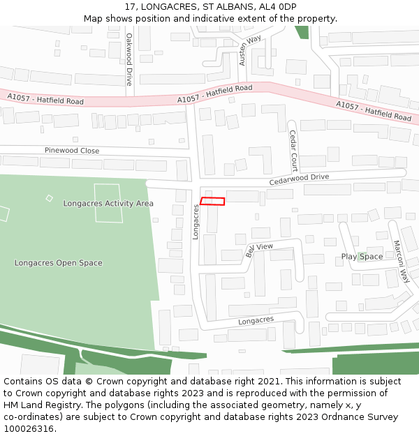 17, LONGACRES, ST ALBANS, AL4 0DP: Location map and indicative extent of plot