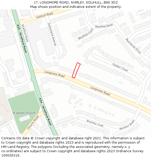 17, LONGMORE ROAD, SHIRLEY, SOLIHULL, B90 3DZ: Location map and indicative extent of plot