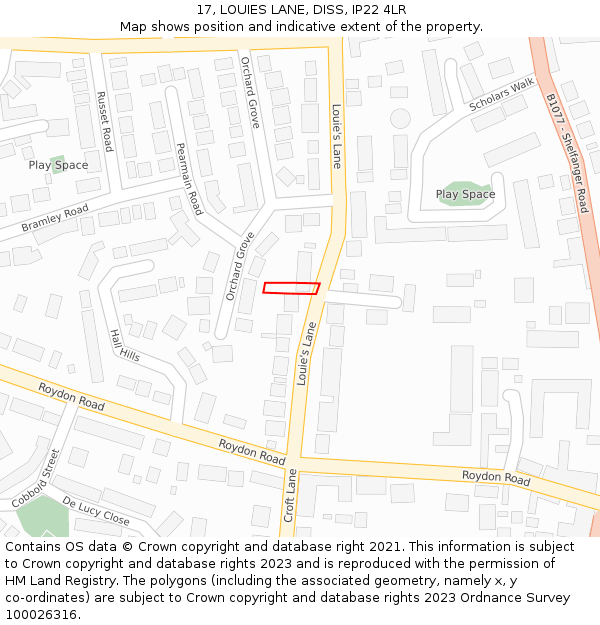 17, LOUIES LANE, DISS, IP22 4LR: Location map and indicative extent of plot