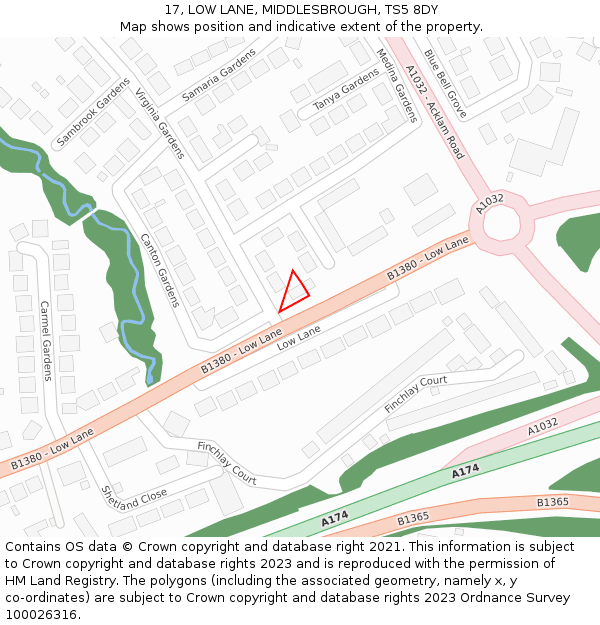 17, LOW LANE, MIDDLESBROUGH, TS5 8DY: Location map and indicative extent of plot