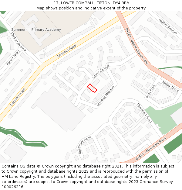 17, LOWER COMBALL, TIPTON, DY4 9RA: Location map and indicative extent of plot