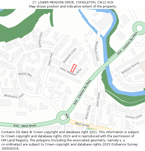 17, LOWER MEADOW DRIVE, CONGLETON, CW12 4UX: Location map and indicative extent of plot