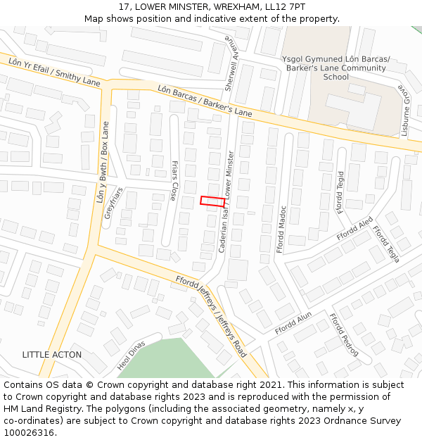 17, LOWER MINSTER, WREXHAM, LL12 7PT: Location map and indicative extent of plot