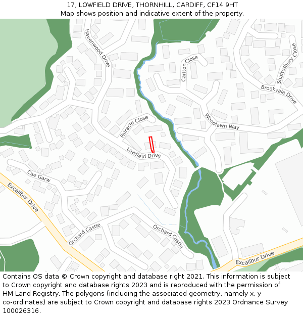 17, LOWFIELD DRIVE, THORNHILL, CARDIFF, CF14 9HT: Location map and indicative extent of plot